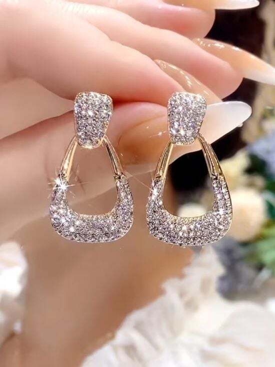Gold Pav Teardrop Hoop Earrings - Women Jewelry
